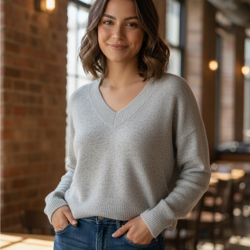 GAP Light Gray Off-the-Shoulder Sweater